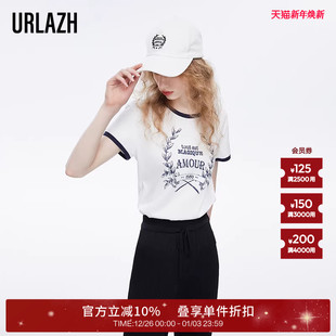 T恤女 白色印花圆领百搭短袖 URLAZH有兰春秋新款 纯棉简约时尚