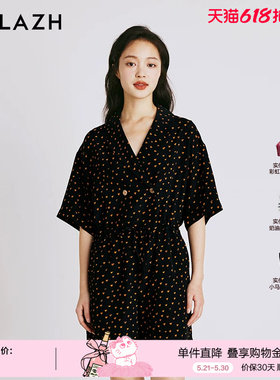 URLAZH有兰夏季新款黑色印花复古法式气质时尚高腰连体短裤女