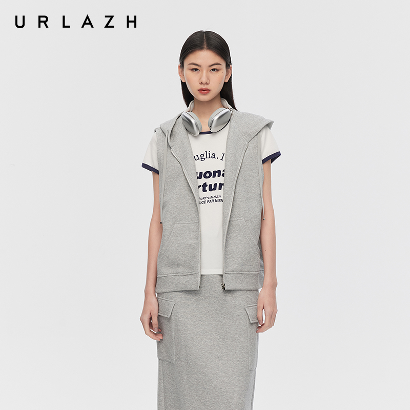 urlazh/有兰灰色休闲连帽马甲