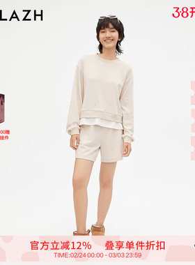 URLAZH有兰新款烫钻质感休闲宽松舒适直筒短裤女IM3PA22