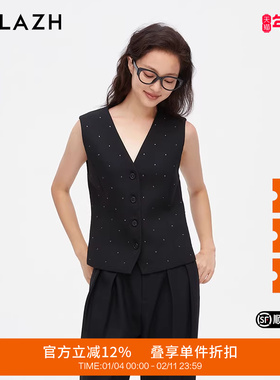 URLAZH有兰新款黑色气质时尚质感烫钻西装马甲女IM3VE02