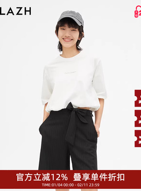 URLAZH有兰新款白色短款纯棉休闲宽松圆领短袖T恤IM3SY08