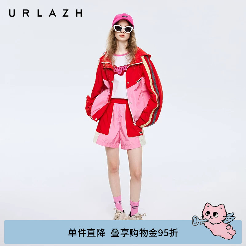 URLAZH有兰春秋新款糖果色大红宽松直筒运动减龄休闲短裤女