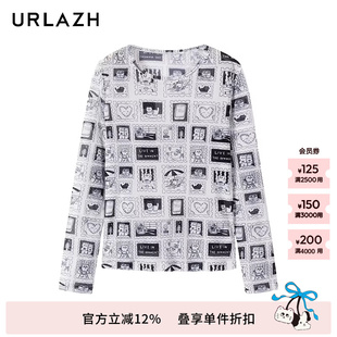 网纱圆领打底衫 EM3SY04 洋气长袖 URLAZH有兰白色新款