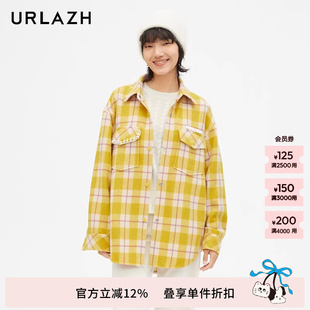 黄色羊毛复古格纹休闲大衣外套女LM3TC06 URLAZH有兰新款