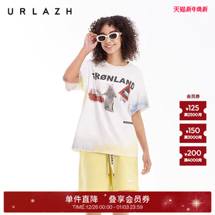 宽松T恤 手工喷色北极熊卡通印花圆领休闲短袖 URLAZH有兰夏季 新款