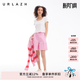 风减龄直筒宽松休闲草莓短裤 甜酷芭蕾粉工装 女 新款 URLAZH有兰夏季