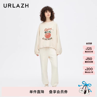 URLAZH有兰新款 女LM4PA12 米白显瘦束脚休闲宽松舒适卫裤
