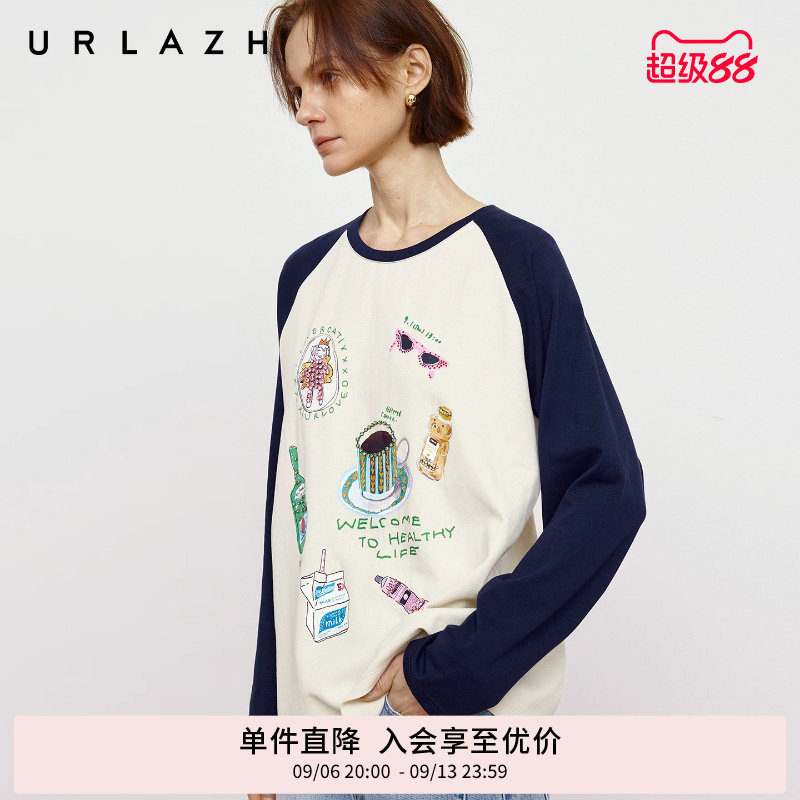 urlazh/有兰美式复古拼色长袖T恤图片