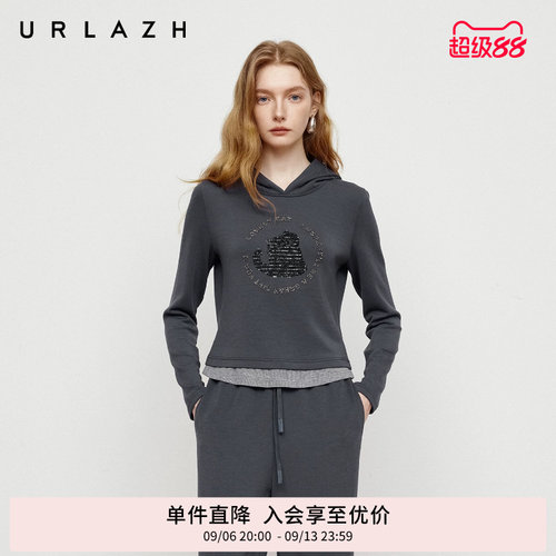 有兰U等等修身短款连帽卫衣