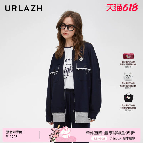 urlazh/有兰质感拼接羊毛外套