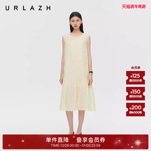 度假风鹅黄立体流苏无袖 新款 连衣裙女 URLAZH有兰2025秋季 商场同款