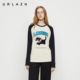 URLAZH有兰2025冬季 T恤女 圆领宽松拼色长袖 新款 萌趣U等等插肩袖