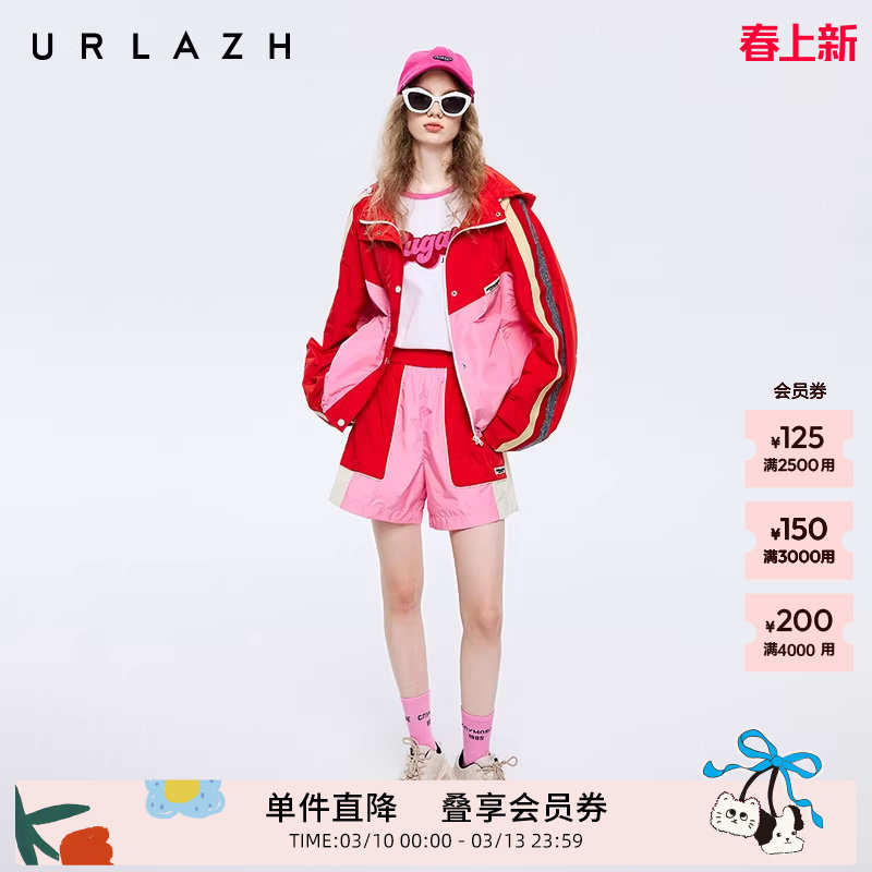 URLAZH有兰春秋新款糖果色大红宽松直筒运动减龄休闲短裤女