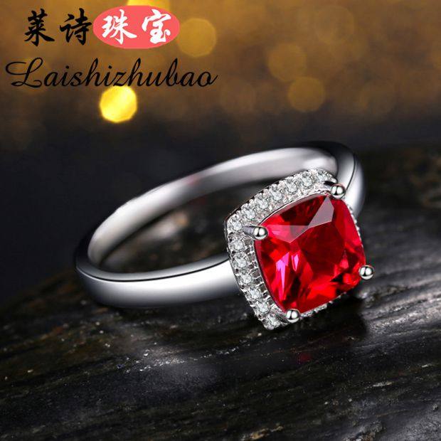 红宝石戒指女日韩彩色宝石指环925银镀18k金情侣对戒彩宝原创饰品