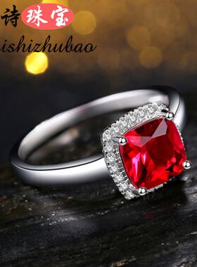 红宝石戒指女日韩彩色宝石指环925银镀18k金情侣对戒彩宝原创饰品