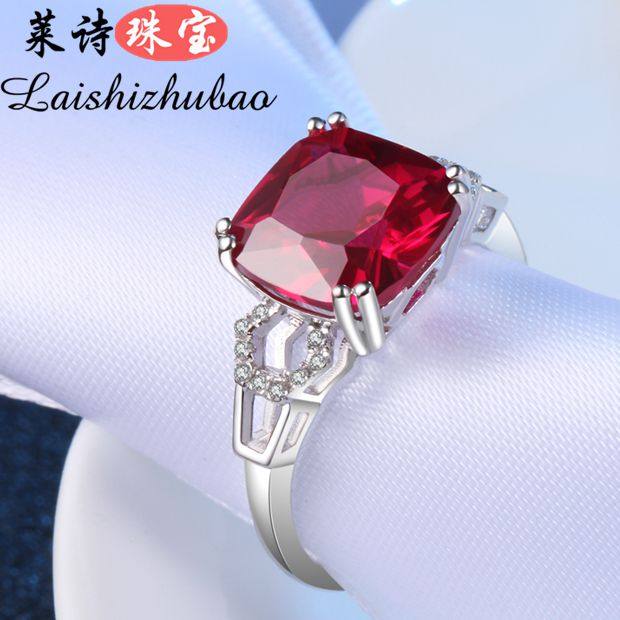 红宝石戒指女日韩国时尚石榴石指环彩色宝石纯银镀18k金彩宝饰品