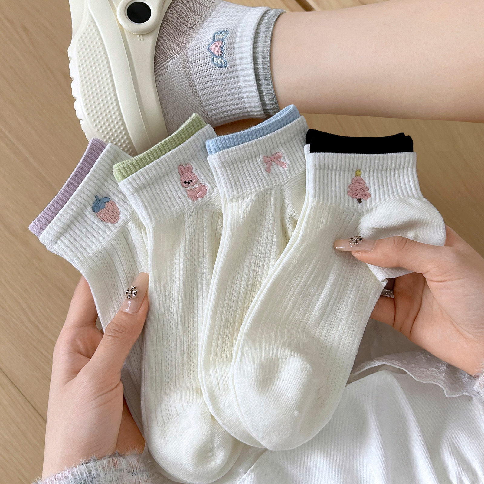 匹克企鹅袜子女士短袜夏薄款棉袜网面透气刺绣运动防臭ins女生短