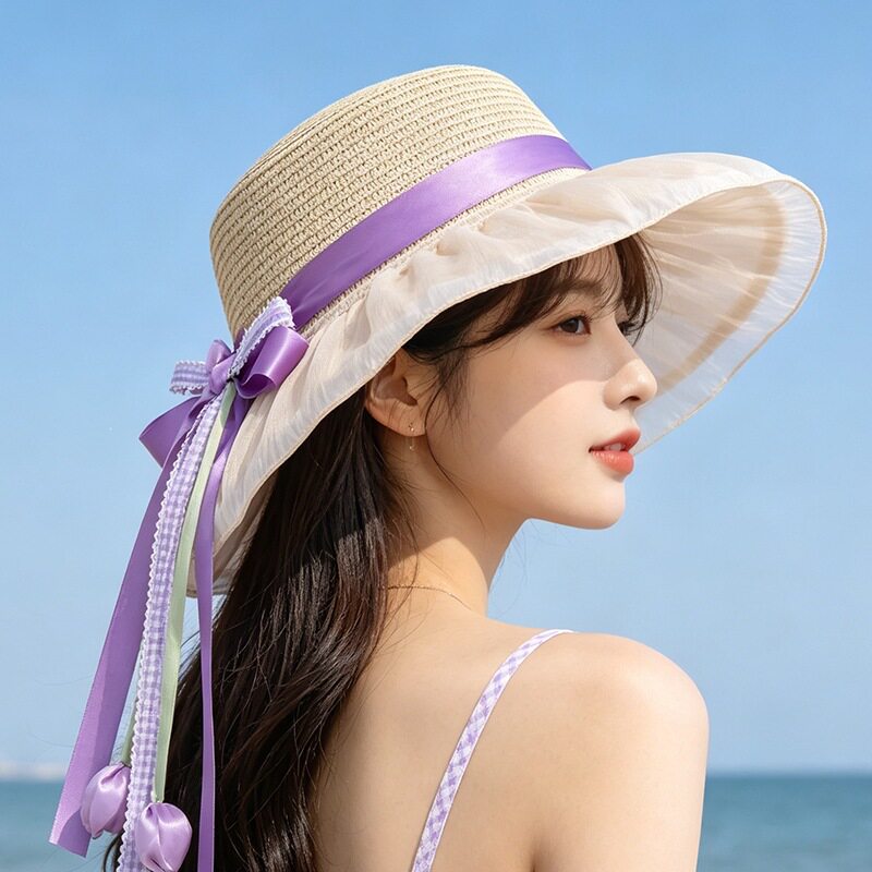 爆款沙滩草帽帽子夏天海边夏季帽檐防晒遮阳遮阳帽度假裙子海边旅