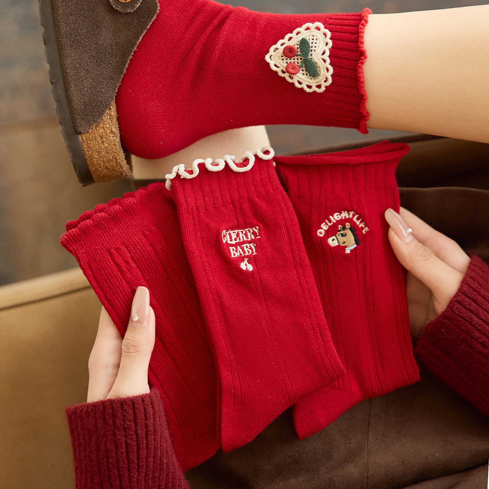 匹克企鹅新年喜庆本命年双针棉袜