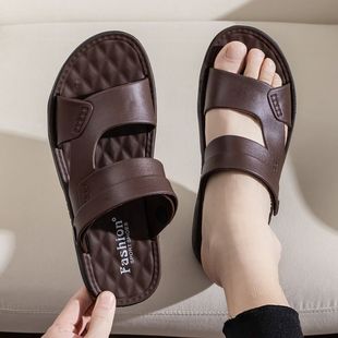 外穿爸爸防滑耐磨两用凉拖鞋 凉鞋 皮革厚底沙滩夏季 男士 子 2025新款