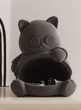 可爱创意猫摆件放钥匙收纳盒进门口入户玄关树脂饰品乔迁新居礼物