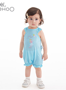 英氏女宝宝衣服连体衣夏季外出A类纯棉背心哈爬服特价清仓172310