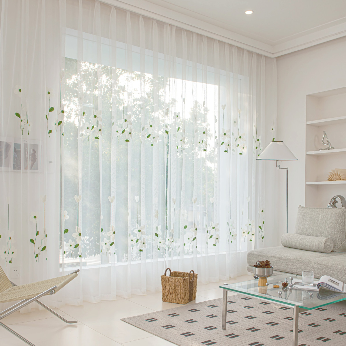 窗帘透光不透人纱帘绣花遮阳防晒飘窗阳台客厅卧室窗纱定制成品