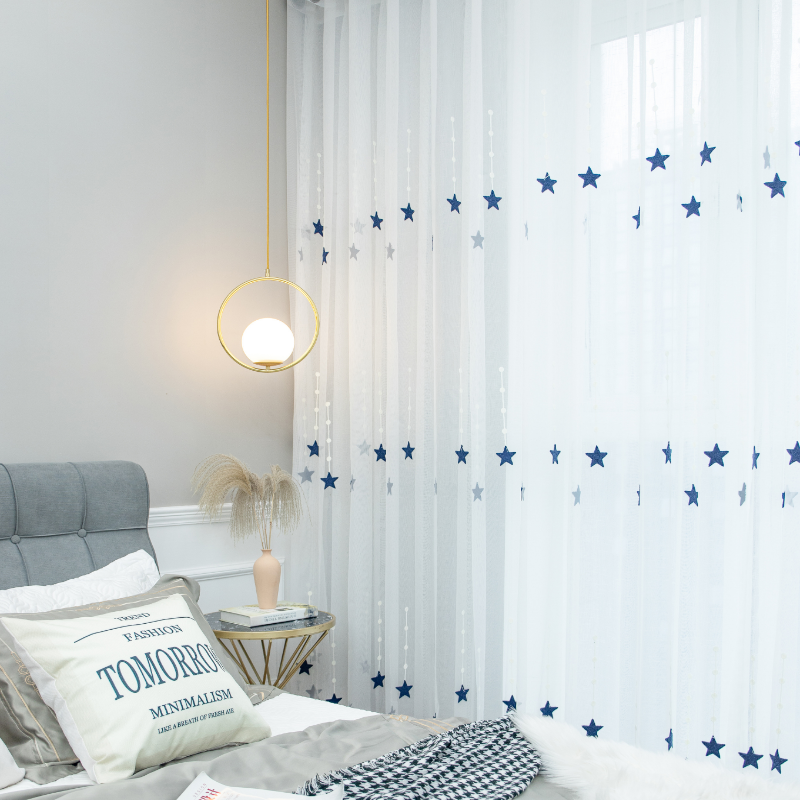 窗帘简约现代清新窗纱帘客厅飘窗阳台纱隔断免打孔魔术贴自粘式