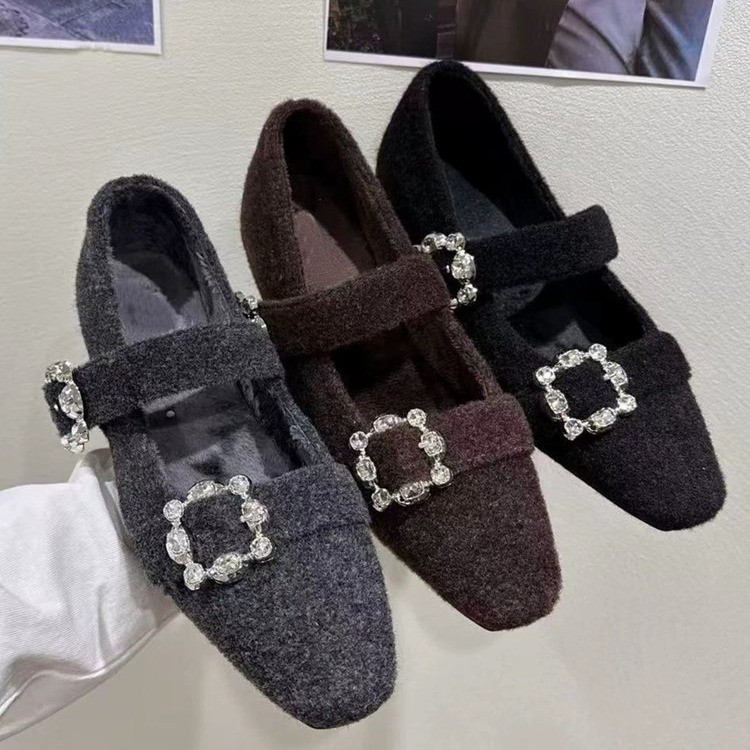 加绒灰色毛毛鞋玛丽珍晚晚鞋