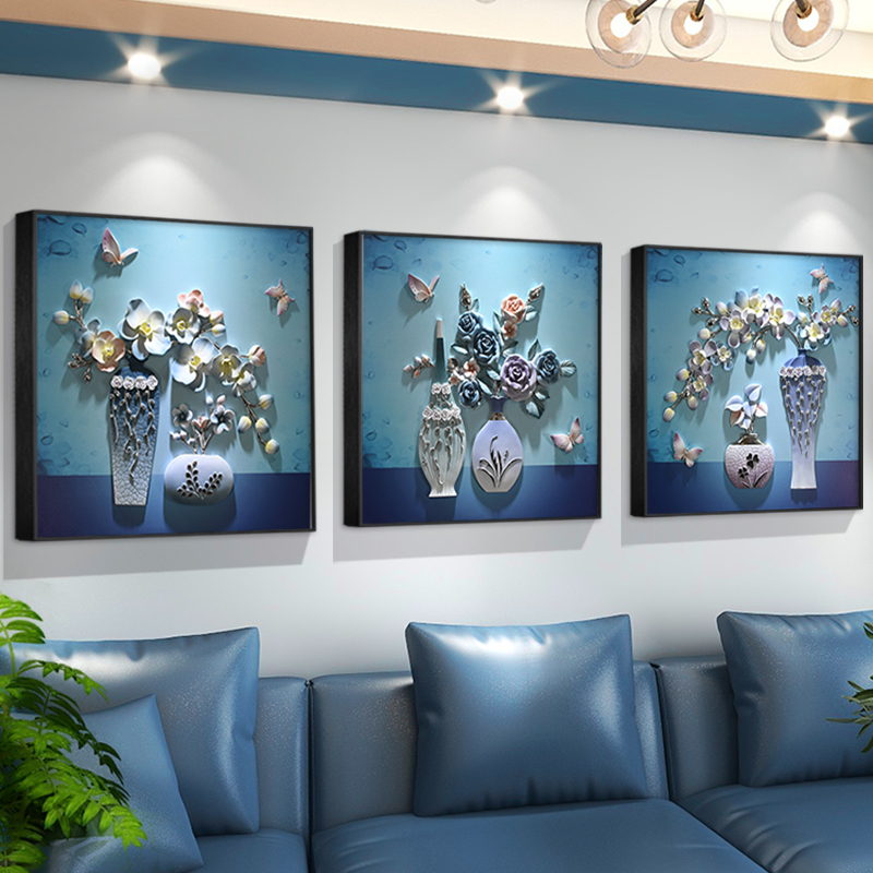 轻奢高档沙发背景墙装饰画现代简约大气客厅立体挂画三联浮雕壁画图片