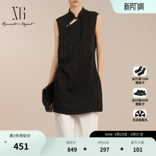 立领收腰国风半裙女装 新款 背心连衣裙2026夏季 XG雪歌黑色旗袍无袖