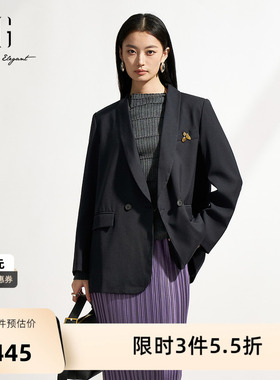 XG雪歌创意装饰长袖休闲西装2025春季新款深灰色通勤简约外套女装