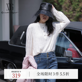 衬衫 白色通勤花边领上衣女装 时尚 新款 冬季 XG雪歌蕾丝镂空设计长袖
