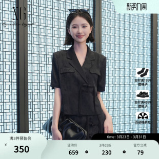 衬衫 薄上衣女装 外套2026夏季 盘扣西装 新款 XG雪歌黑色暗纹国风短袖