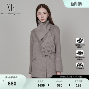 厚款 新款 卡其色绵羊毛大衣女 毛呢外套2025冬季 XG雪歌围巾搭配长袖