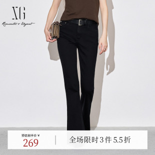 牛仔裤 女装 2025秋季 通勤简约微喇长裤 新款 XG雪歌黑色微弹设计修身
