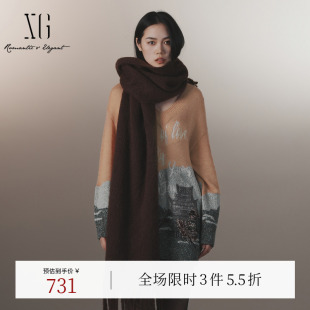 冬季 时尚 新款 淑女风V领套头毛衫 XG雪歌撞色印花长袖 女装 毛针织衫