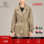 棉感直筒宽松腰带长外套女装 XG雪歌卡其色一手长风衣2026春季 新款