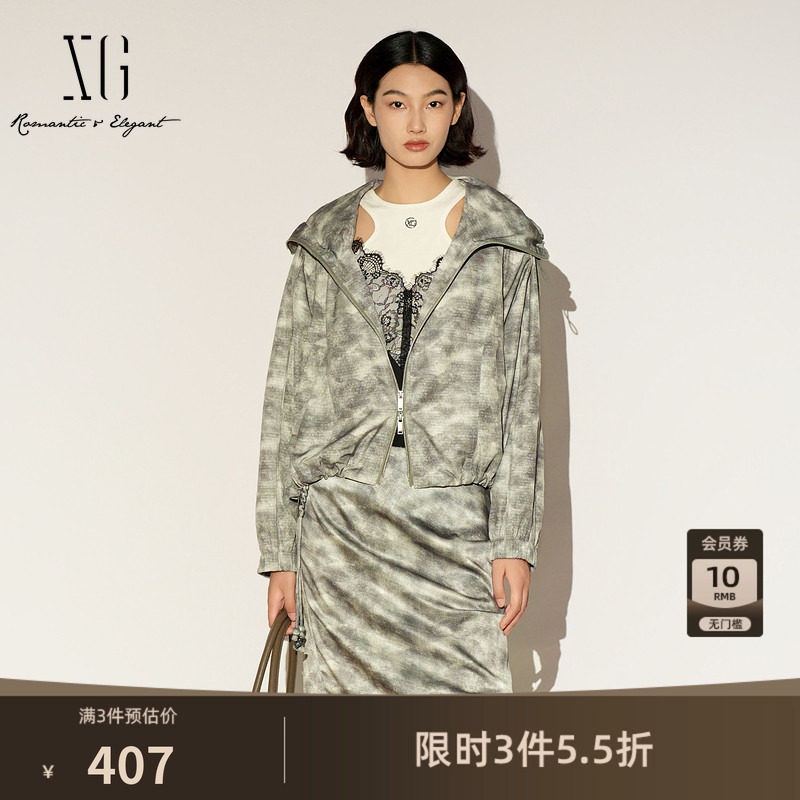XG雪歌花版运动风短外套2026春季新款大翻领休闲户外宽松上衣女装