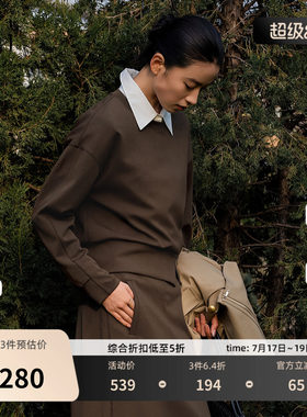 XG雪歌圆领套头短款卫衣2026春季新款拉链开叉落肩直筒长袖T女装