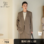 通勤简约收腰长袖 新款 外套女 2026春季 XG雪歌灰绿羊毛混纺休闲西装