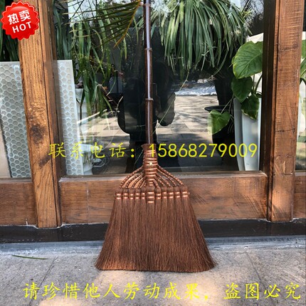 工厂生产出口日本11玉高档紫竹柄棕扫把木地板棕扫帚 扎铜丝棕丝