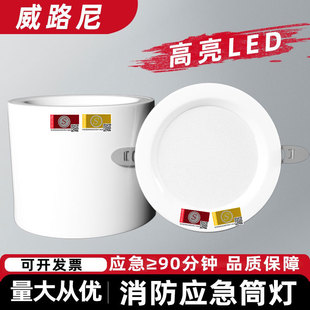 明装消防应急筒灯暗装 led停电照明灯楼道商场停电逃生一体化射灯