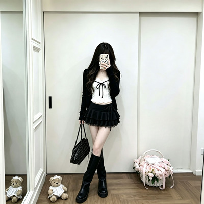 IQCQ甜辣妹蕾丝网纱开衫套装