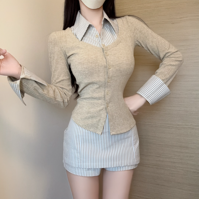 针织上衣女秋季设计感套装条纹