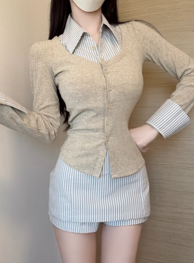 针织上衣女秋季设计感套装条纹