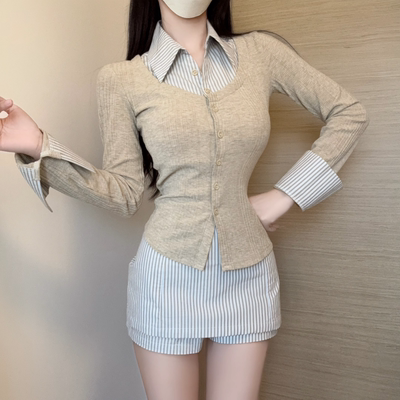 针织上衣女秋季设计感套装条纹