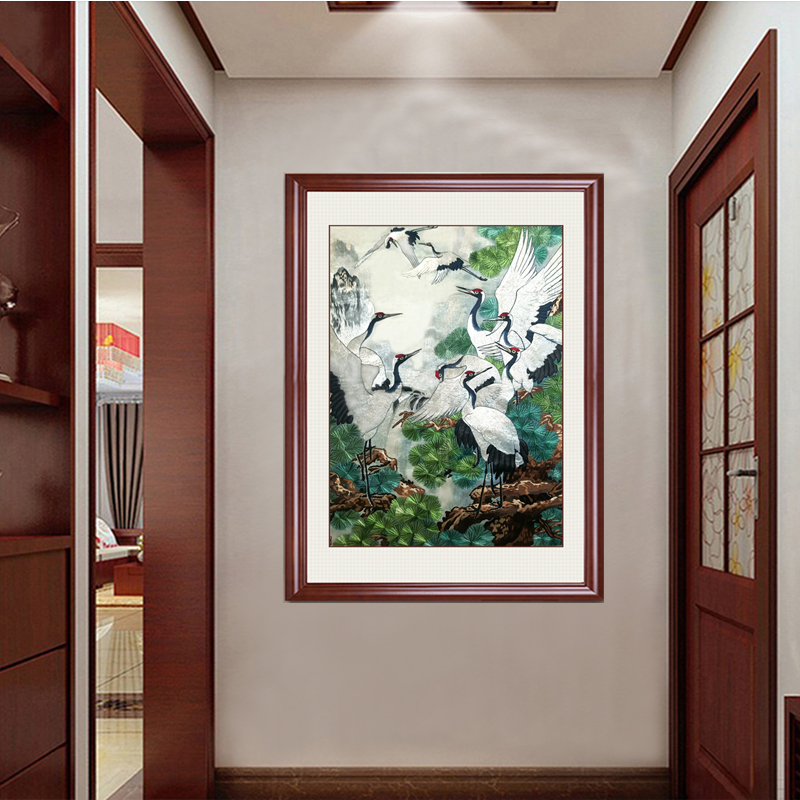 苏绣松鹤延年仙鹤纯手工刺绣花鸟国画绣片玄关画祝寿礼品家庭装饰图片