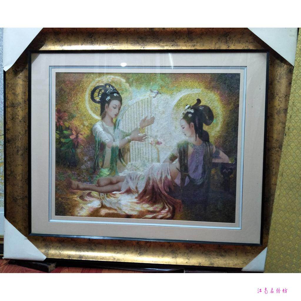 中国风礼品纯手工刺绣成品苏绣壁画曾浩油画乱针绣敦煌飞天仕女图